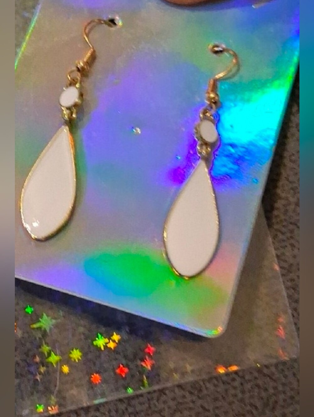 $8 Each Or Bundle 5/$20 Gold-Trim White Teardrop Dangle Earrings